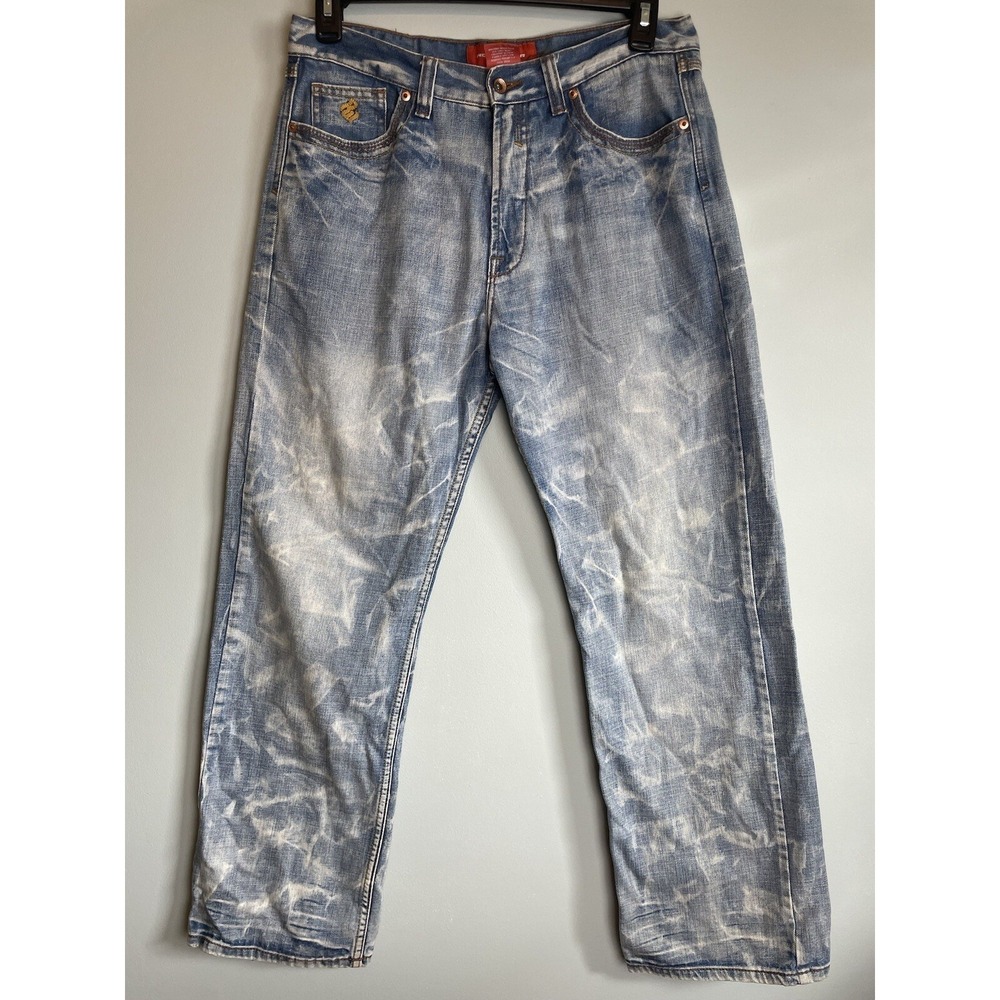 Vintage Rocka Wear Y2K Straight Leg Baggy Jeans Embroidered Pockets Men's 34/30